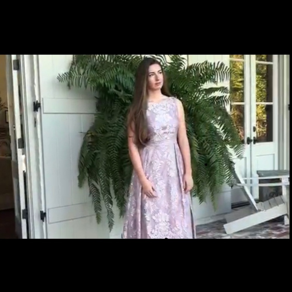 Adrianna Pappell SZ6 metallic Embroidered Tea length dress in Lily Rose $30